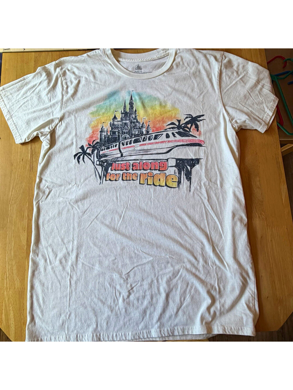 Disney Disney Parks "Just Along for the Ride" White Unisex Adult T-Shirt L